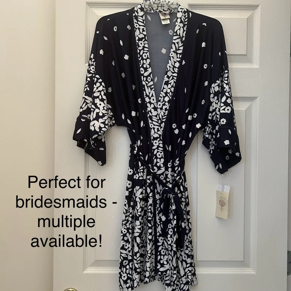 In Bloom by Jonquil Navy Blue Floral Kimono Robe - 3 Available! - Picture 1 of 13